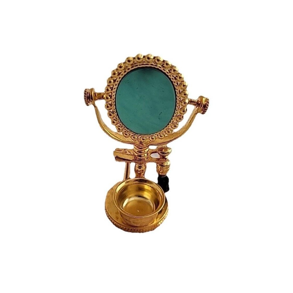 Rare Vintage Brass Miniature Dollhouse Shaving Set with Mirror & Razor